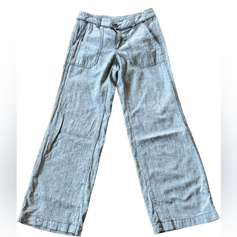 Pilcro and the Letterpress Linen blend Blue Straight Leg Trousers - Picture 2 of 6